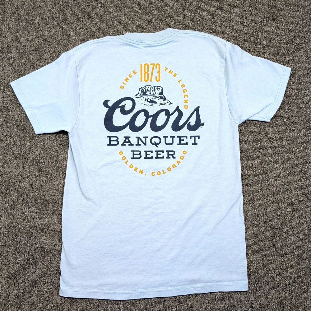 Tee Luv Y2K Coors Banquet Beer Shirt Small Blue Cotton Graphic Tee Americana